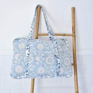 Quilted Tote Bag With Zip- Cornflower Blue