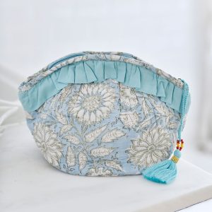 Cornflower Blue Floral Print Balloon Shaped Wash Bag