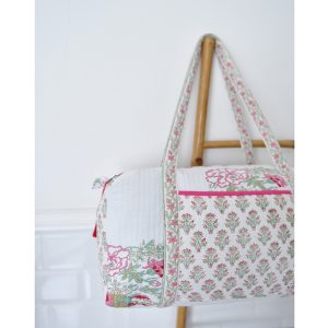 Zip Top Quilted Duffle Bag-Pink and Mint