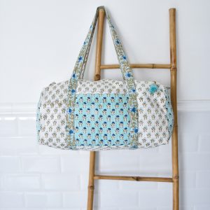 Quilted Duffle Bag With Zip- Aqua Blue